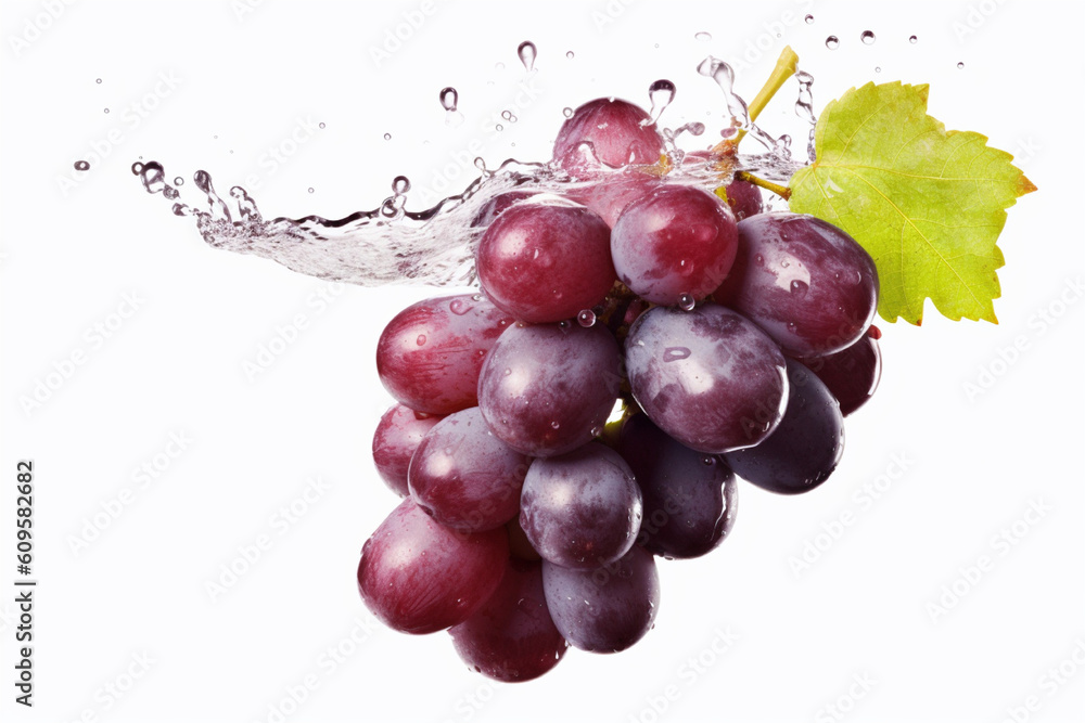 grapes and water splash on white background,ai generative