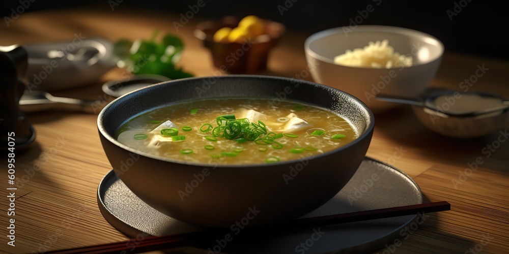 AI Generated. AI Generative. Japanese asian tradition restaurant cousine dinner miso soup. Graphic Art AI Generated. AI Generative. Japanese asian tradition restaurant cousine dinner miso soup. Graphic Art