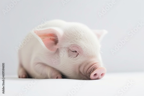 cute fat pig sleeping yellow background