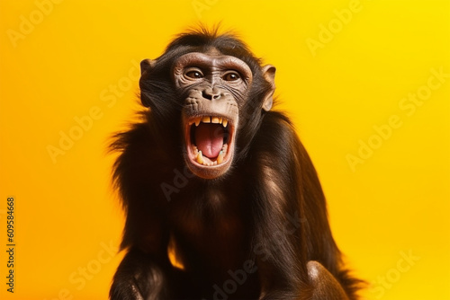 funny monkey laughing yellow background © imur