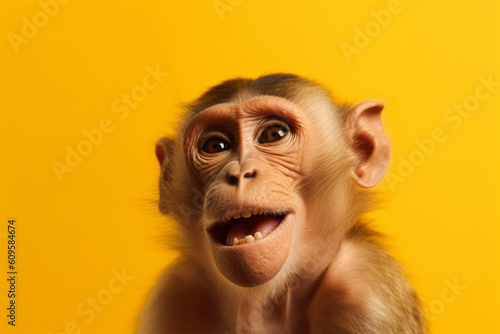 funny monkey laughing yellow background