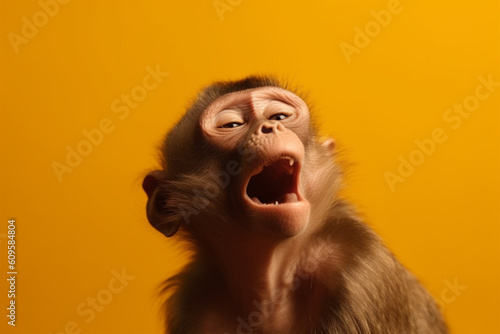 funny monkey laughing yellow background © imur