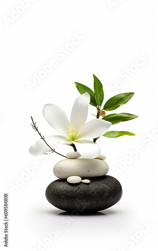 zen stones with flower minimal  Generative AI