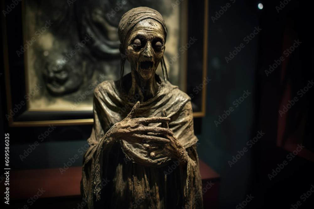 Ancient Secrets: Petrified Mummy on Display in a Museum Ancient Secrets: Petrified Mummy on Display in a Museum