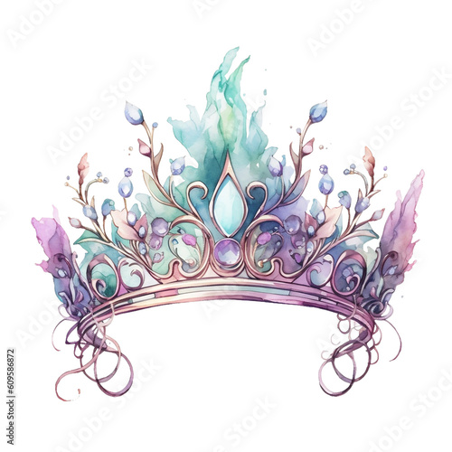 Mermaid Tiara Watercolor Clipart, Gorgeous Crown Clipart, Mermaid Collection, made with generative AI 