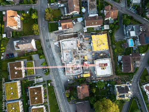 aerial view of modern construction site in the city 