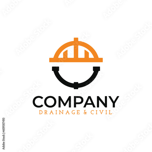 Pipe and helmet logo, simple and modern, suitable for construction industry, engineering, maintenance, repairman, plumbing etc