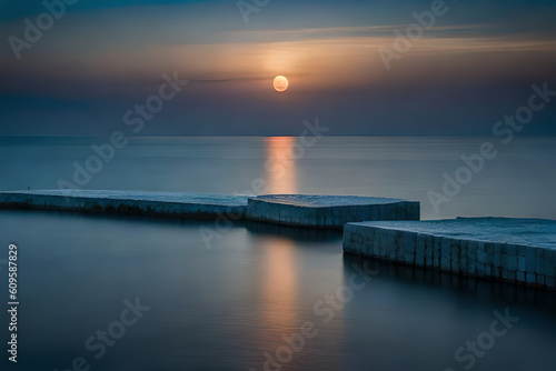 Wallpaper Mural Moonlight in ocean landscape. The ocean stretches out as far as the eye can see, its surface a canvas of deep, midnight blue. AI generated image Generative AI Torontodigital.ca