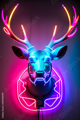 a Deer head with cyberpunk elements  Generative AI