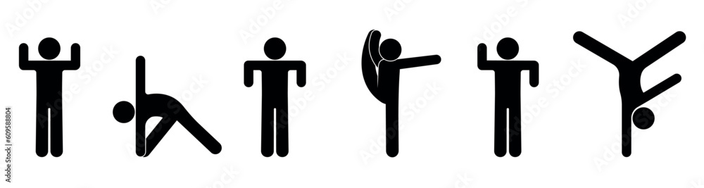 man icon, gymnastics and yoga various poses man icon, gymnastics and yoga various poses