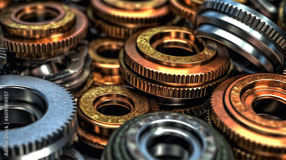 Gear metal wheels, part of machine, production, close-up Gear metal wheels, part of machine, production, close-up