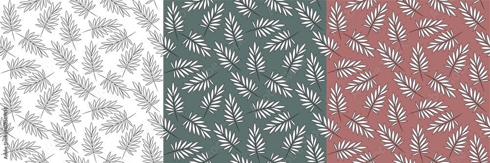 Tree vector seamless half-drop pattern, with leaves