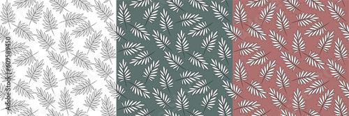 Tree vector seamless half-drop pattern  with leaves