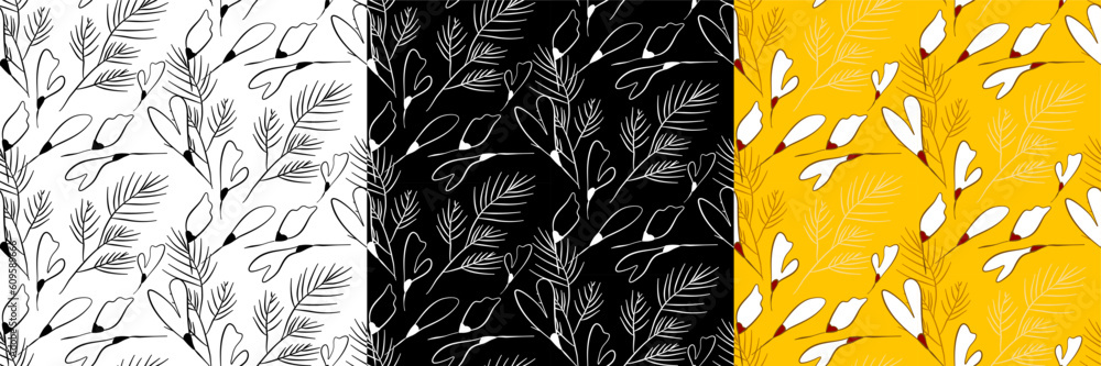 Tree vector seamless half-drop pattern, with leaves Tree vector seamless half-drop pattern, with leaves