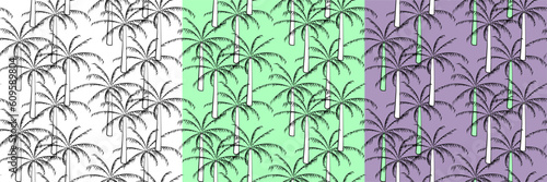 Tree vector seamless half-drop pattern  with leaves