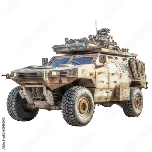 Armoured combat support vehicle isolated on white created with Generative AI