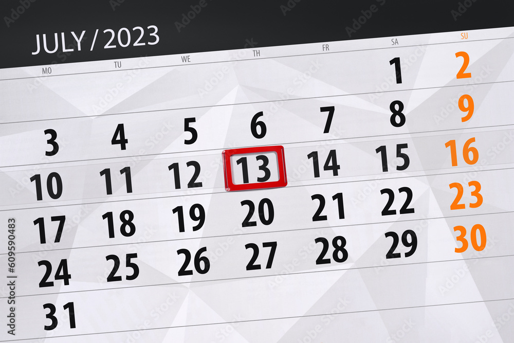 Calendar 2023, deadline, day, month, page, organizer, date, July, thursday, number 13 Calendar 2023, deadline, day, month, page, organizer, date, July, thursday, number 13