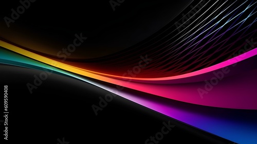 A cool and modern wallpaper with abstract shapes and lines in a blackish and colorful palette. generative AI