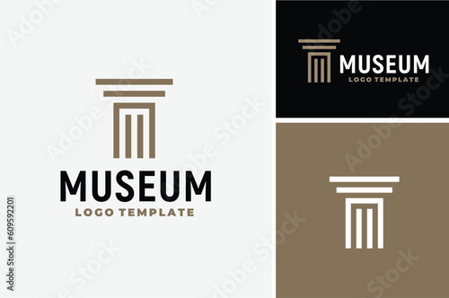 Initial Letter M Marble Museum Monument with Greek Roman Column Pillar for Historical Building Government Attorney Lawyer Office Logo design