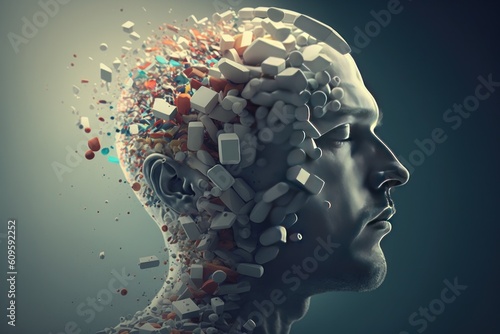 human head made of pills concept of nootropic, brain health