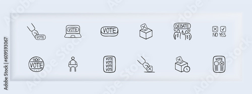 Set of icons representing presidential elections. Democracy, ballot, icons, set, election, vote. Neomorphism style. Vector line icon