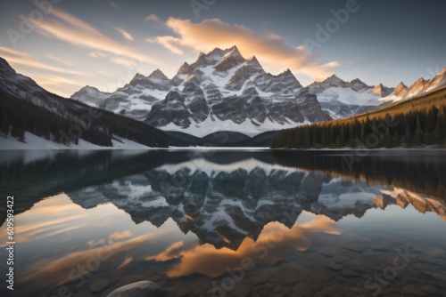 Majestic Mountain Range Reflected in a Crystal Clear Lake Ai Generated