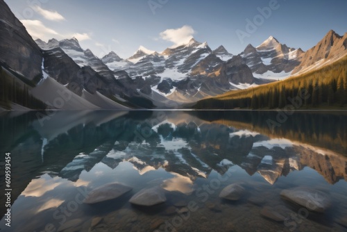 Majestic Mountain Range Reflected in a Crystal Clear Lake Ai Generated