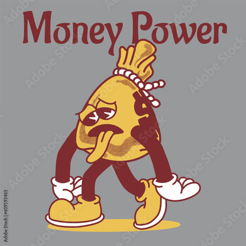 Money Power With Money Bag Groovy Character