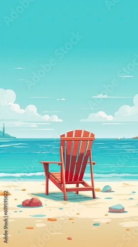 Chair on the sandy beach near the sea. Summer holiday and vacation concept. Generative AI © tanyastock