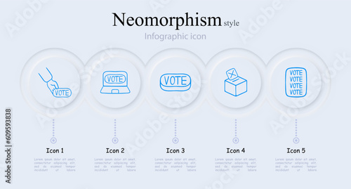 Set of icons representing elections and voting. Democracy, ballot, icons, set, election, vote. Neomorphism style. Vector line icon