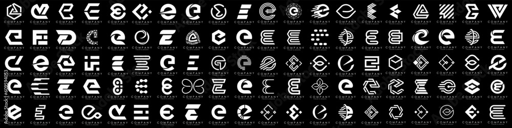 mega collection letters E logo design inspiration. minimalist abstract letter logos with white color mega collection letters E logo design inspiration. minimalist abstract letter logos with white color