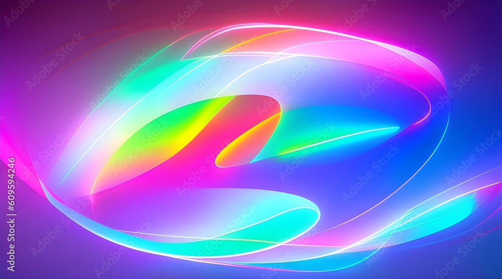 illustration of gaudy gradient background with abstract shapes glowing in ultraviolet spectrum, neon lines, bright colours, futuristic concept. Generative AI illustration of gaudy gradient background with abstract shapes glowing in ultraviolet spectrum, neon lines, bright colours, futuristic concept. Generative AI