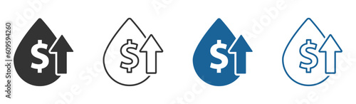 Oil cost growth vector signs. Oil price rise vector illustrations