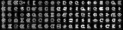mega collection letters E logo design inspiration. minimalist abstract letter logos with white color