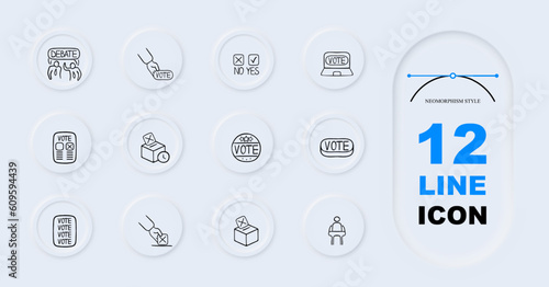 Set of icons representing voting and elections. Democracy, ballot, icons, set, election, vote. Pastel color background. Vector 12 line icon