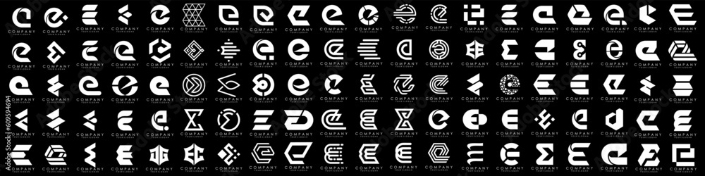 mega collection letters E logo design inspiration. minimalist abstract letter logos with white color mega collection letters E logo design inspiration. minimalist abstract letter logos with white color