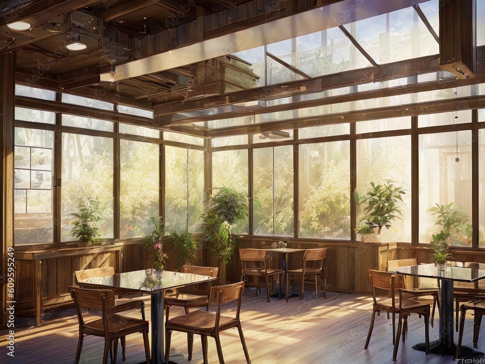 restaurant cafe interior with Generative AI. restaurant cafe interior with Generative AI.