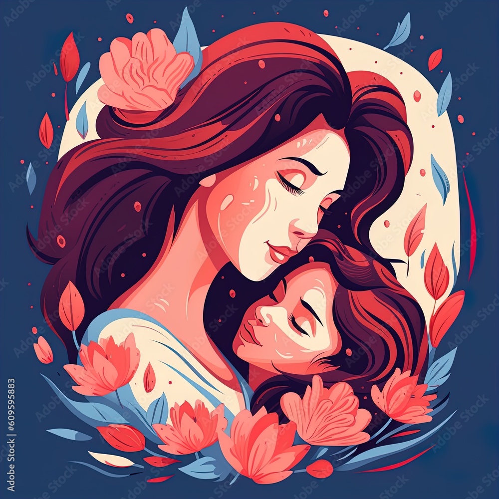 Mothers Day. The mother hugs the child. illustration, Generative AI. Mothers Day. The mother hugs the child. illustration, Generative AI.