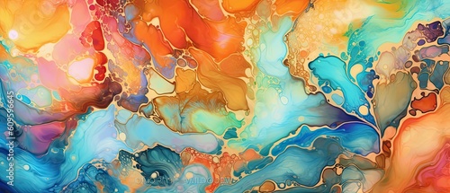 Abstract alcohol ink background, luxury and creative paint with beautiful and dreamy color, unique colored marble art with oil painting, wide graphic design for print and - Generative Ai