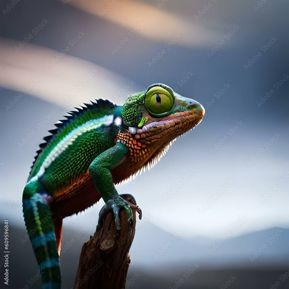 Obraz premium green lizard on a branch