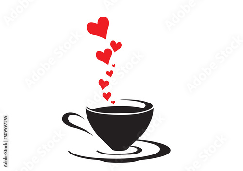 Coffee cup with heart on white background. Vector illustration.