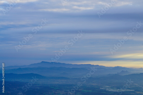 Morning sunrise on the mountain top and view on Phu Kradueng, Thailand