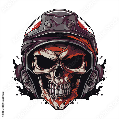 Skull emblem vector logo. Agressive rider human skull