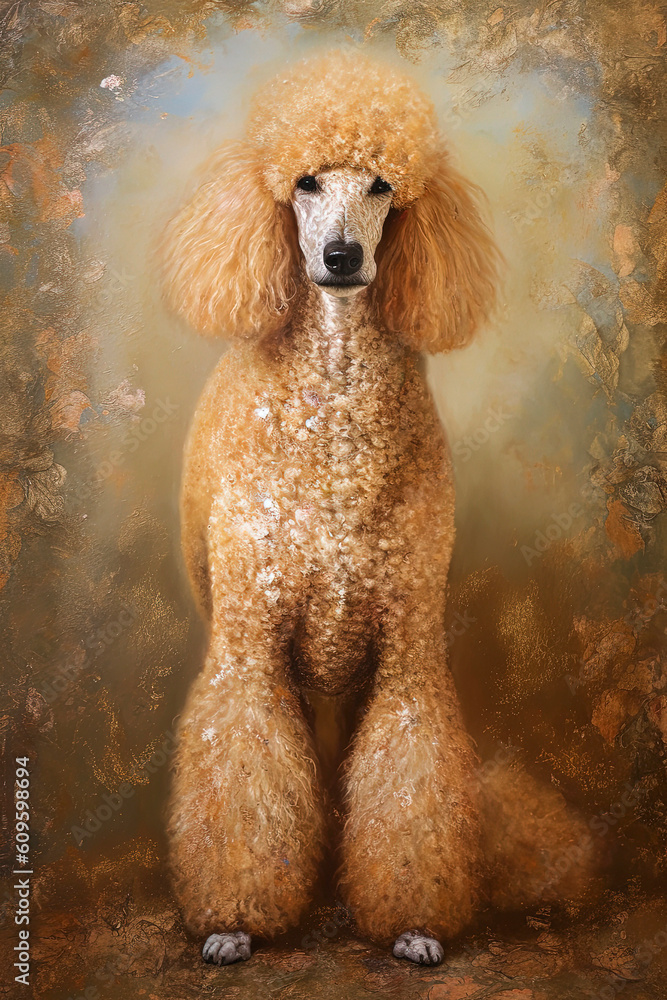 Generative Ai illustration of poodle dog in textured oil illustration style Generative Ai illustration of poodle dog in textured oil illustration style