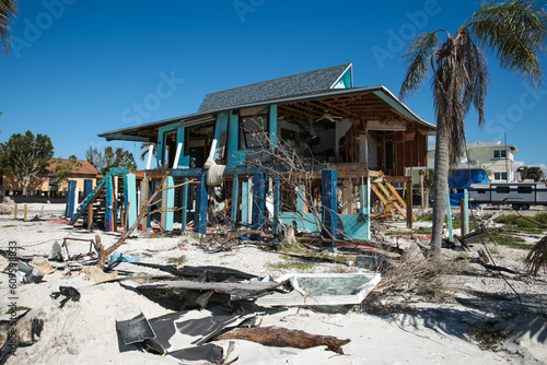 Destroyed Houses and neighbourhoods after Hurricane Ian in Fort Myers Florida Sea Front, USA © Angelina Cecchetto
