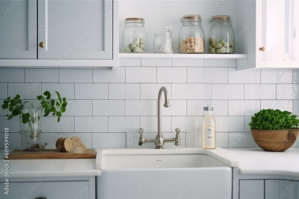 White modern kitchen interior 3d rendering White modern kitchen interior 3d rendering
