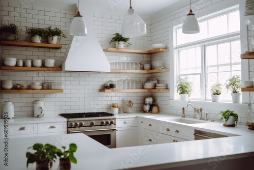 White modern kitchen interior 3d rendering