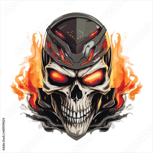 Skull emblem vector logo. Agressive rider human skull