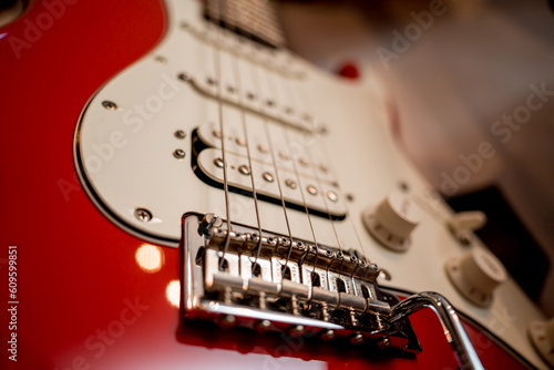 Electric guitar red color in the music shop photo