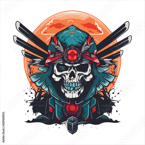 Skull emblem vector logo. Agressive ancient warrior human skull
